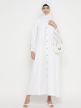 Front Open White Rayon Abaya Burqa with Black Hijab